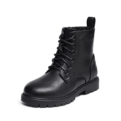 Image of DREAM PAIRS Kids Girls Black Patent Zip Lace Up School Ankle Boots,Size 5 Big Kid,Black/pu,KBO211