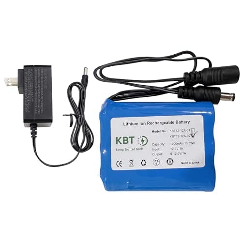 Image of KBT 12V 1200mAh Rechargeable Li-ion Battery, 12 Volt DC5521 Male Connector, Replacement Battery Pack with Charger Compatible for 12V Devices RC Car, Boat, Robot, DIY, LED Light Strip, CCTV Camera
