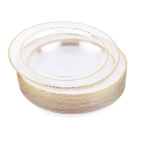 Image of MATANA 20 Premium Clear Plastic Dessert Plates with Gold Rim, 19cm / 7 Inch - Elegant & Reusable Small Side Plates, Starter Plates for Weddings, Birthdays, Picnic, Parties