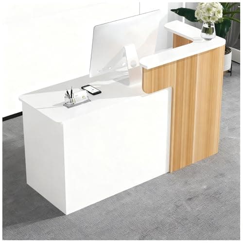 Image of Curved Reception Desk with Lockable Storage Drawers & Cabinets, Pre-drilled Cable Access, High Load Capacity - Modern Office Furniture (Yellow)