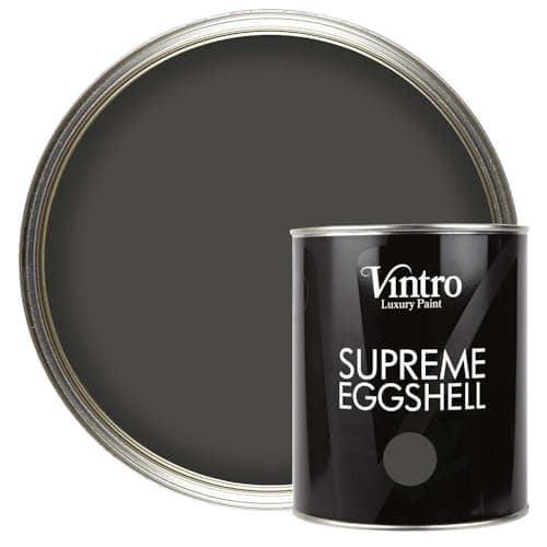 Image of Vintro Paint | Dark Grey Eggshell Paint | for Walls | Wood | Trim | Satin Furniture Paint | Interior & Exterior Use. 1 Litre (Midnight - Dark Grey)