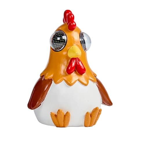 Image of Smart Solar Rooster LED Garden Ornament, Solar Powered with Blinking Eyes, Weather Resistant Resin, Multicoloured Lights, 19 x 15 x 14 cm