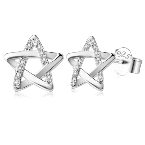 Image of LAXPICOL Star Earrings 925 Sterling Silver,Cubic Zirconia Sterling Silver Earrings Studs For Women,Silver Earrings For Women/Girls Bithday Gift