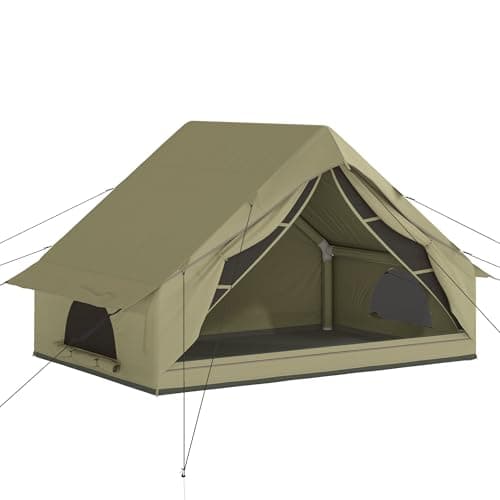 Image of Outsunny Inflatable Camping Tent with Air Pump, Easy Setup 2-4 Person Blow Up Tent, 3000mm Waterproof with Mesh Windows and Carry Bag, Green