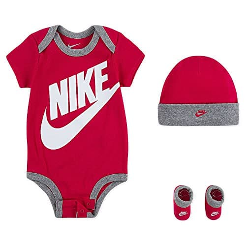 Image of NIKE Children's Apparel Baby Boys' Hat, Bodysuit and Bootie Three Piece Set Socks, Pink Sportswear, 0-6 Months