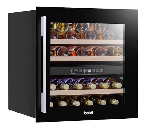 Image of Dellonda Baridi 60cm Built-In 36 Bottle Wine Cooler with Beech Wood Shelves and Internal LED Light, Black - DH117