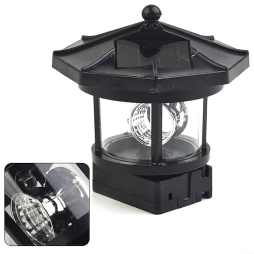Image of Outdoor Solar Rotating Lighthouse Light, 360 Degree Revolving Garden Lamp with Dual Charging Panels, Waterproof ABS Decorative Lighting for Yard Lawn Black(black)