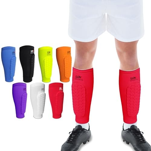 Image of LUONT - Soccer Shin Guards for Men, Women & kids | Protective Football Soccer Pads with Superior Impact Absorption, Breathable, & Lightweight | Football Shin Guards Sleeves (M, Red)