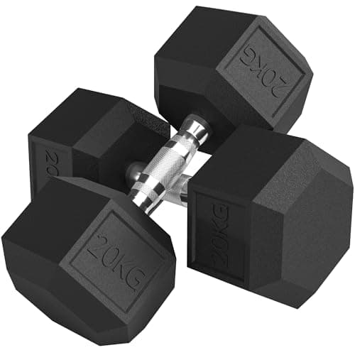 Image of HOMCOM 2x20KG Rubber Hex Dumbbell Portable Hand Weights Dumbbell Home Gym Workout Fitness Hand Weight
