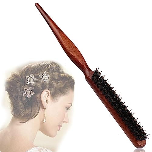 Image of Soft Teasing Hair Brush Boar Bristle Comfortable Beard Teasing Hair Brush Boar Bristle Tail Comb Restore Shine Anti-Static Back Combing Brush for Improving Texture