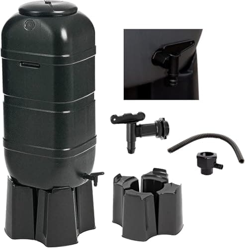 Image of Black Outdoor Slim Line 100 Litre Space Saver Rain Collector Water Butt Kit Complete With Stand, Lid & Diverter