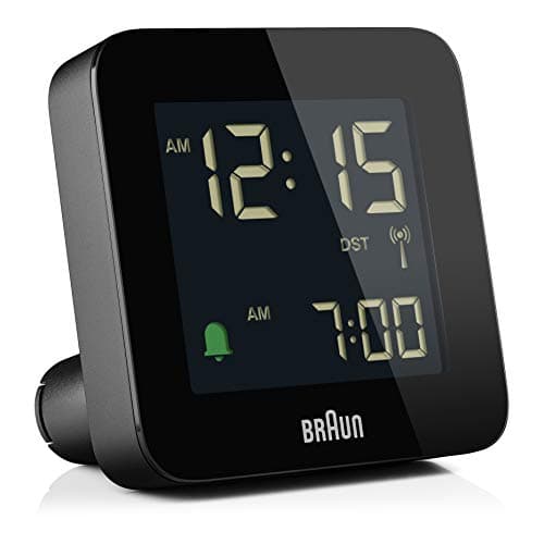Image of Braun Digital Radio Controlled Analogue Alarm Clock For Central European Time Zone (DCF) with Snooze, Negative LCD Display, Quick Set, Crescendo Beep Alarm in Black, model BC09B-DCF.