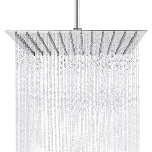 Image of Square Shower Head 12 inch Rainfall Showerhead Stainless Steel Ultra Thin Powerful High-Pressure Bathroom Shower Head with Silicone Nozzle Standard Fitting
