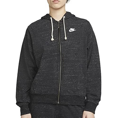 Image of Nike DM6386-010 W NSW GYM VNTG EASY FZ HOODIE Sweatshirt Women's BLACK/WHITE L