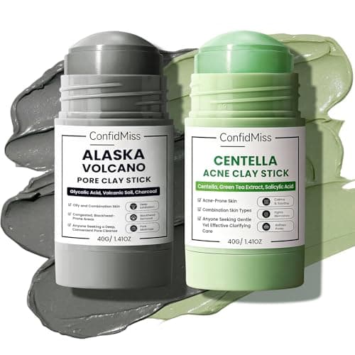 Image of ConfidMiss Clay Face Mask Kaolin Clay Stick Mask for Pores, Deep Cleansing, Blackhead Remover with Centella, Charcoal, Niaciamide, Green Clay Deep Cleanse Stick (Black+Green)