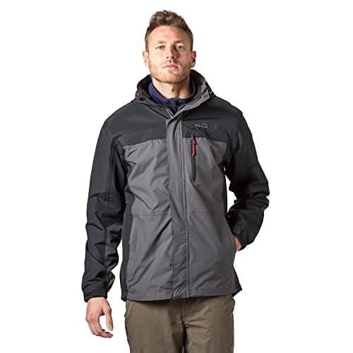 Image of Peter Storm Men’s Pennine Jacket with Rollaway Hood and 4 Zipped Pockets, Waterproof, Breathable, Lightweight & Adjustable Raincoat (UK, Alpha, L, Regular, Regular, Grey)
