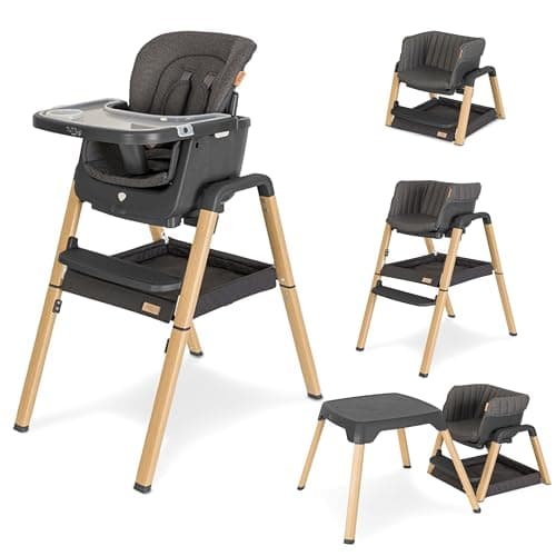 Image of Tutti Bambini Nova Highchair - 7-in-1 Portable High Chair, Baby Chair with Feeding Tray, Washable Seating & Travel Bag, Folding High Chairs for Babies and Toddlers from 6+ Months (Grey/Oak)