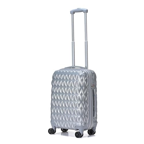 Image of CMY Cabin Suitcase Super Lightweight Durable ABS Carry on Suitcase with 4 Dual Spinner Wheels and Built-in 3 Digit Combination Lock Ideal Travel Bag & Luggage Sets (Silver, 20 inches)