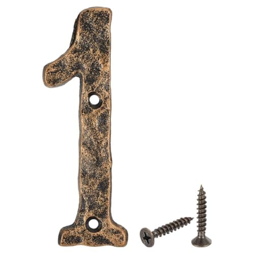 Image of sourcing map House Address Number, 5.5 Inch Cast Iron Vintage Wall Number 1 Outside Numbers for Home Street Office Mailbox Sign, Black & Gold