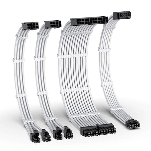 Image of EZDIY-FAB 12VHPWR PSU Cable Extension Kit for RTX 50/40 Series,16AWG PCIE 5.0 Power Supply Cable Extension- 1x 24 Pin ATX /2X 8Pin (4+4) EPS / 1x12+4 Pin GPU,PSU extension 300MM with Combs-White