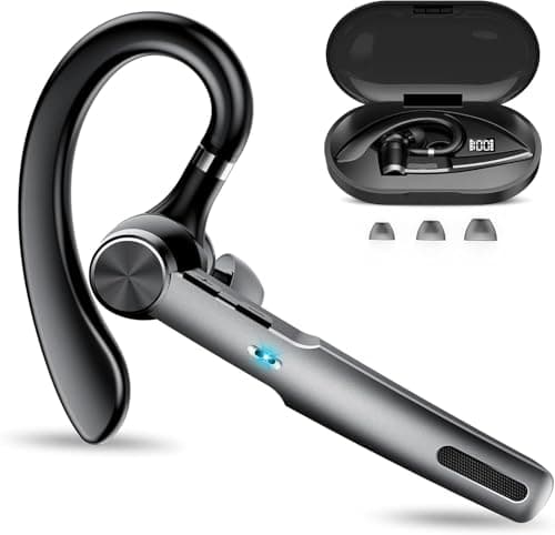 Image of Bluetooth Headset V5.4, 60H Talk Hands Free Car Phone Kit, Bluetooth Earpiece with Microphone, Single Wireless Headset with LED Charging Case, Wireless Earpiece for Driving/Business/Office, Black