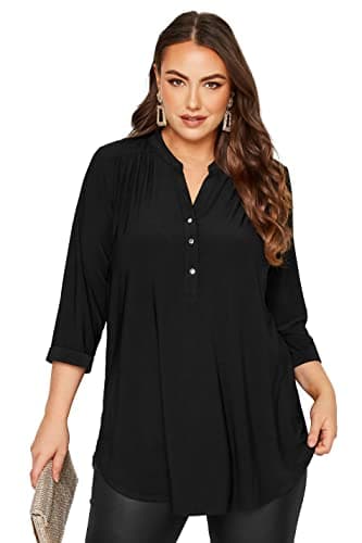 Image of Yours Curve Half Placket Shirt - Women's - Plus Size Curve Black