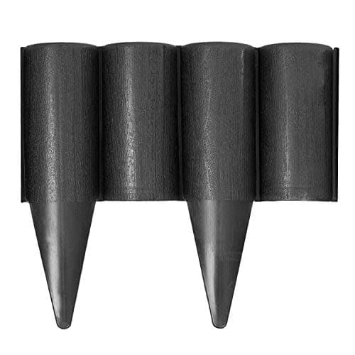 Image of Black Lawn Edging Border Palisade - 2.5 metres / 8.2 ft Long - Garden Fencing with Wood Log Texture and Ground Stakes for Landscaping, Flower Beds, Patio, Lawn, Pavement Edge
