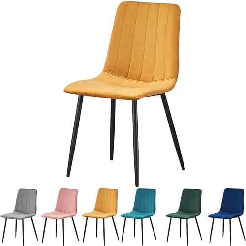 Image of MOF Dining Chair, Velvet Dining Chairs with Padded Seat and Backrest, Sturdy Metal Legs - Accent Chair for Kitchen, dining room, living room or home office (Yellow Stripe)