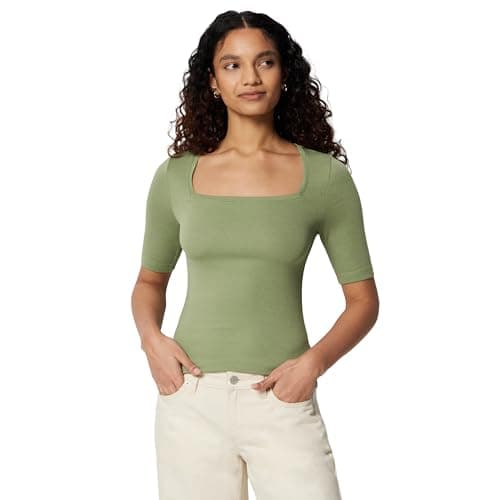 Image of Amazon Essentials Women's Slim-Fit Half Sleeve Square Neck T-Shirt, Sage Green, M
