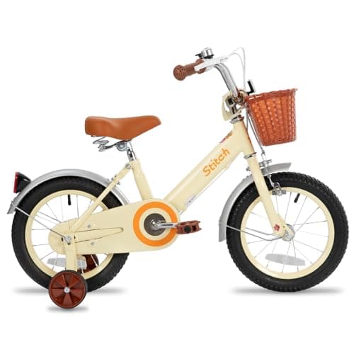 Image of STITCH Vintage 16 inch kids bike for 5-7 years girls, 16 inch girls bike with stabliser and basket, beige