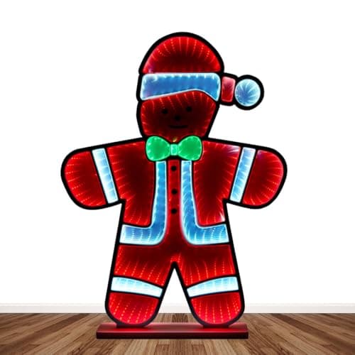 Image of 60cm Mains Operated LED Infinity Mirror Tunnel Light 3D Illusion Lamp with Wooden Base, Double-Sided, Endless Glow Effect, Perfect Modern Home Lighting & Christmas Decoration (Christmas Snowman)