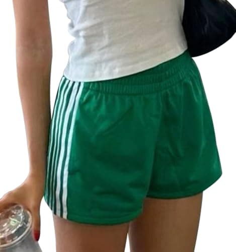 Image of Betrodi Women Y2k Striped Shorts Elastic Waist Side Stripe Casual Lounge Short Pants Bottoms Loose Workout Sweat Shorts (Casual Green, M)