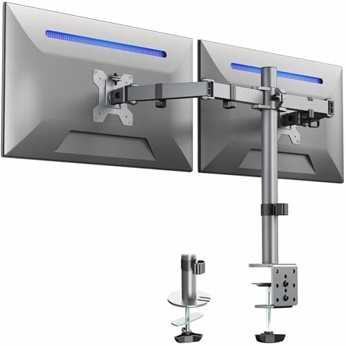 Image of VIVO Dual Monitor Desk Mount, Heavy Duty Fully Adjustable Steel Stand, Holds 2 Computer Screens up to 30 inches and Max 10kg each, Gray Color, STAND-V002-GY