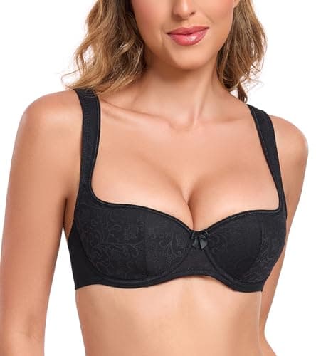 Image of Lemorosy Women's Push Up Balconette Bra Demi Half Cup Lightly Padded Underwired Lace Bralatte(Black,38B)