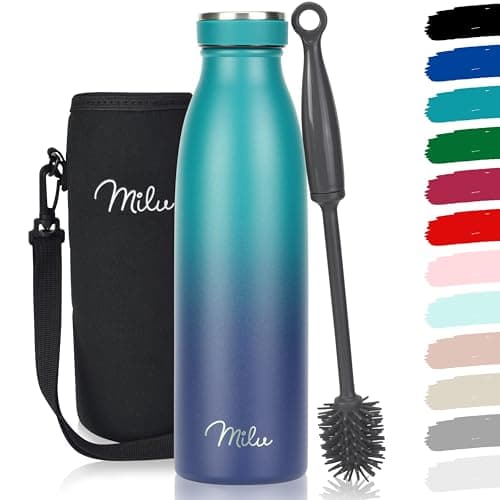 Image of Milu Stainless Steel Drinking Bottle 500 ml - Insulated Thermo Flask for Water - Leak Proof, Insulated and Double Walled, Carbonated (Green Blue, 500ml)