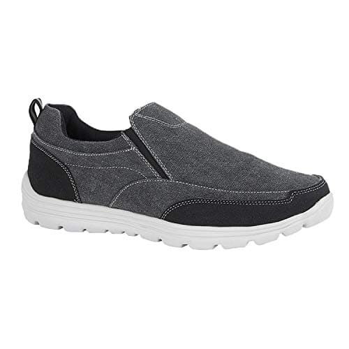 Image of Mens Canvas Casual Shoes Slip On Lightweight Memory Foam Twin Gusset Size Trainers - Black - UK 12