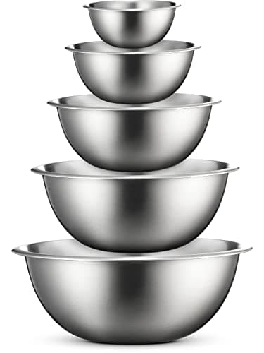 Image of FineDine Mixing Bowls Set - 5-Piece, Easy-Grip, Stainless Steel Mixing Bowls for Baking, Cooking, Salad & Food Prep - Large, Medium and Small Metal Nesting Bowls