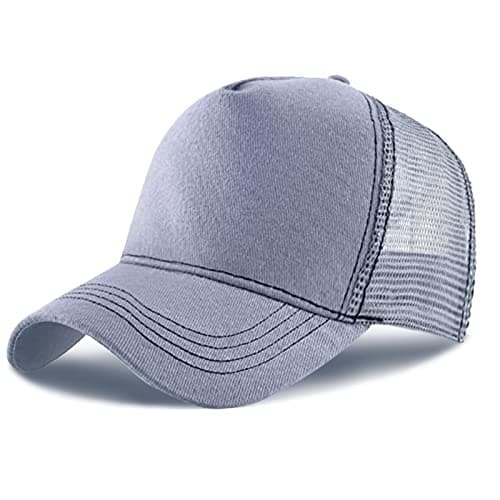 Image of Baseball Cap for Men Women,5 Panel Adjustable Plain Trucker Cap Mesh Back Sports Casual Cap Summer Sun Hat for Unisex (Light Grey, One Size)