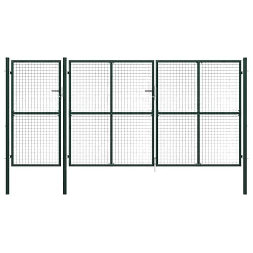 Image of vidaXL Garden Fence Gate, Sturdy Steel Green, Heavy-Duty, Rust and Corrosion Resistant, Lock set Included, 400x150 cm