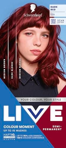 Image of Schwarzkopf LIVE Colour Moment 026 Dark Red, with HaptiQ Anti-Damage System, Semi-Permanent Red Hair Dye, Up to 15 Washes