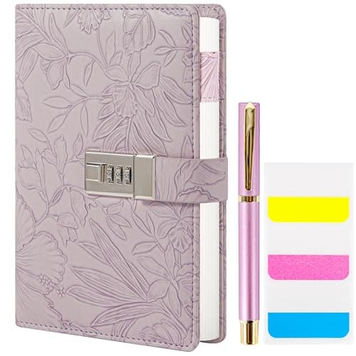 Image of TIEFOSSI Diary with Lock for Women, 3D Embossed Journal with Lock, 224 Pages Wide lined Notebooks, PU Leather with Pen and Stickers Planner Organizer for Women & Men