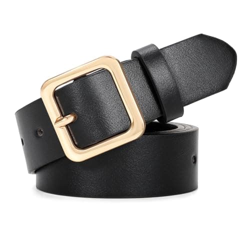 Image of XZQTIVE Women’s Leather Belts for Jeans Pants Dresses Fashion Ladies Black Belt with Square Buckle
