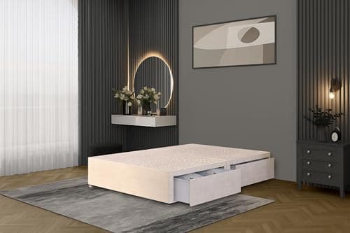 Image of Bed Centre Flexby Divan Bed Base Only with 2 Drawers (Same Side), No Headboard - Available in 3FT, 4FT, 5FT and 6FT (4FT6 Double, Plush Ivory Fabric)
