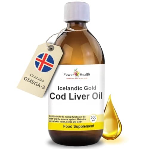 Image of Icelandic Gold Cod Liver Oil Liquid (Pack of 1) by Power Health | 500ml of Premium Omega 3 Fish Oil with Vitamin A and D | Codliver Oil with Omega 3 Essential Fatty acids, Including EPA and DHA
