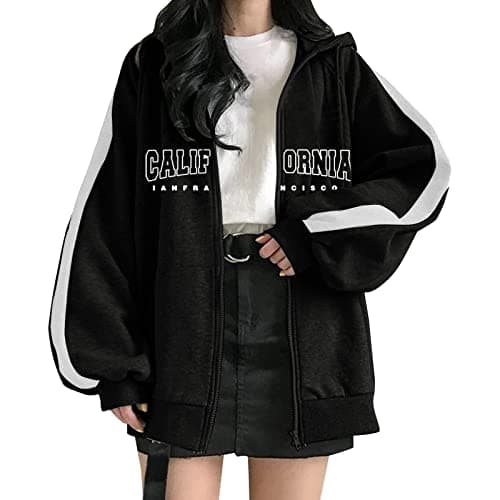 Image of Generisch Womens Zipper Hoodie Sweatshirt Loose Streetwear Jacket Large Womens Hoodies, black, M