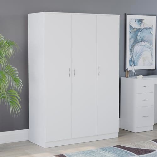 Image of Vida Designs Riano Wardrobe, With Shelf & Hanging Rail Bedroom Storage Furniture (White, 3 Door)