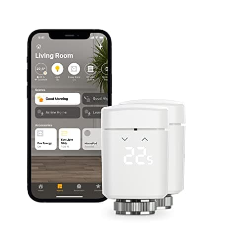 Image of Eve Thermo, pack of 2 - Smart Radiator Valve with LED Display, automatic temperature control, no bridge required, integrated touch controls, Bluetooth, Apple HomeKit, Made in Germany