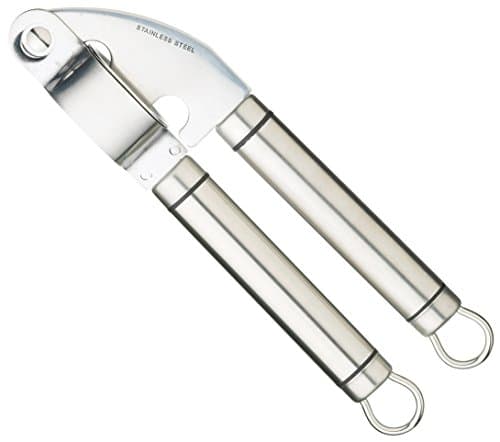 Image of KitchenCraft Oval Handled Professional Stainless Steel Garlic Press, Garlic Crushing Tool, Easy to Use Heavy Duty Garlic Mincer, Dishwasher Safe, 20.5cm