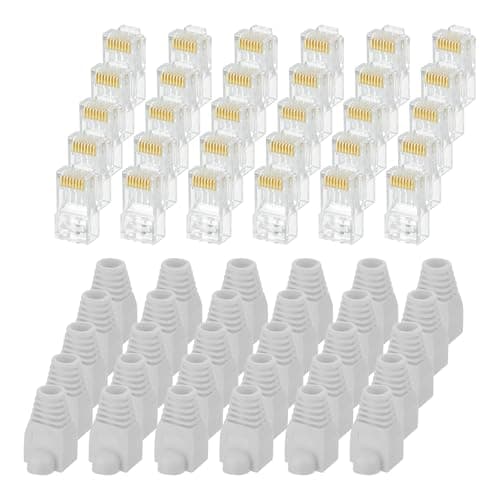 Image of sourcing map 30pcs Cat6 RJ45 Pass Through Connectors, RJ45 Connector 8P8C Gold Plated Plugs with 30pcs Light Grey Strain Relief Boots for Solid or Stranded UTP Ethernet Cable, 1.1mm