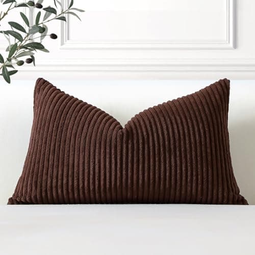 Image of Artscope Cozy Striped Corduroy Cushion Cover 30x50cm Super Soft Decorative Oblong Throw Pillow Covers Case for Sofa Couch Bedroom Car Decor 12 x 20 Inches, Brown